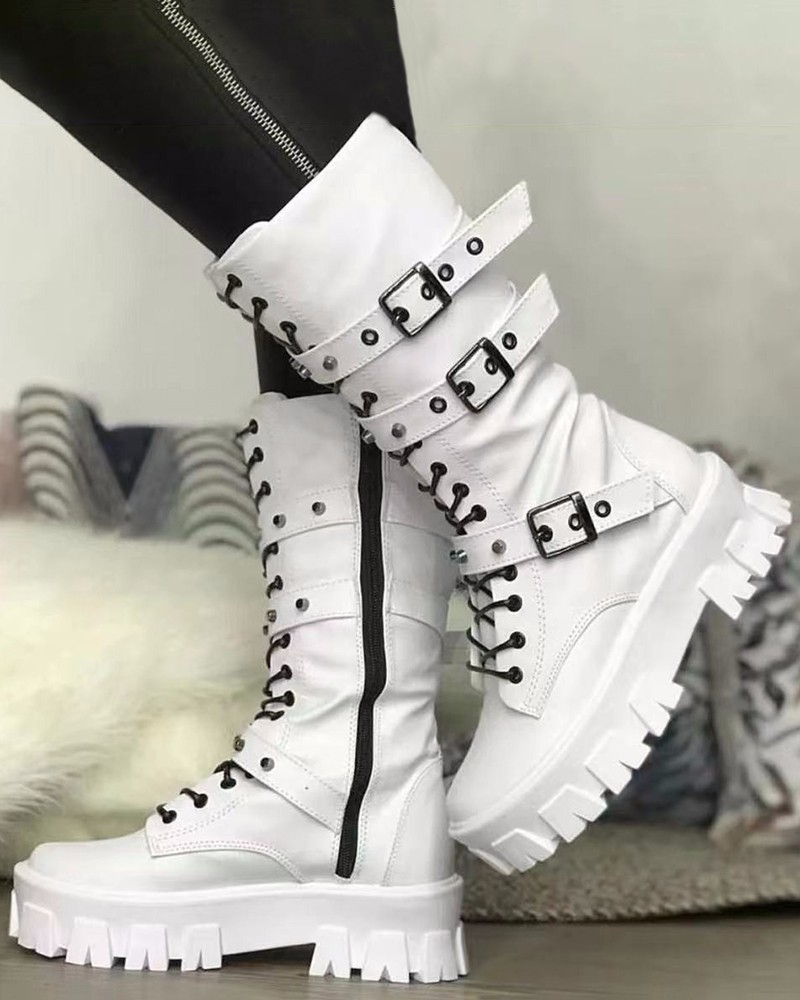 Boots with zipper and buckles