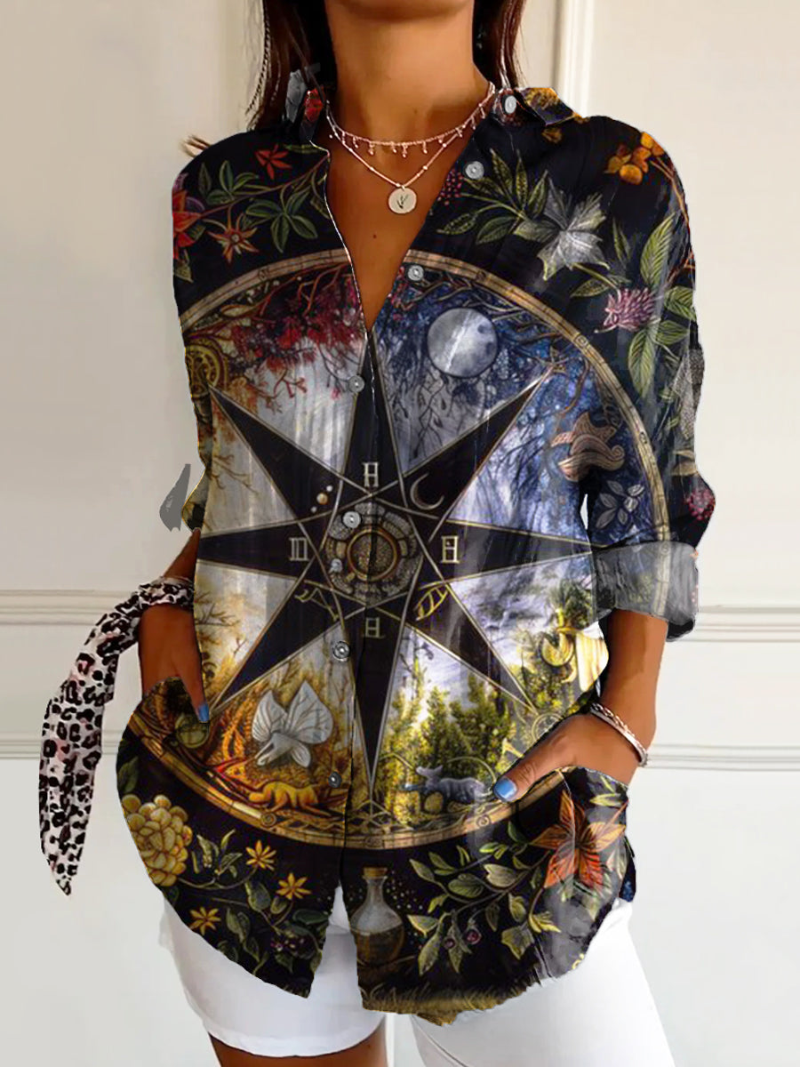 Women's Starmoon Art Print Casual Cotton Shirt