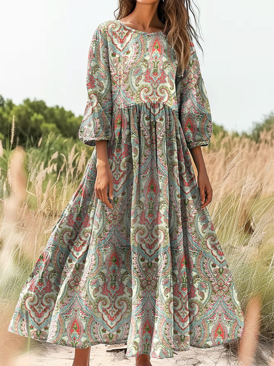 Women's Art Painting Hippie Print Long Sleeve Dress