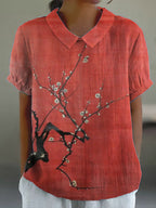 Comstylish Simple Plum Blossom Japanese Art Linen Blend Tunic