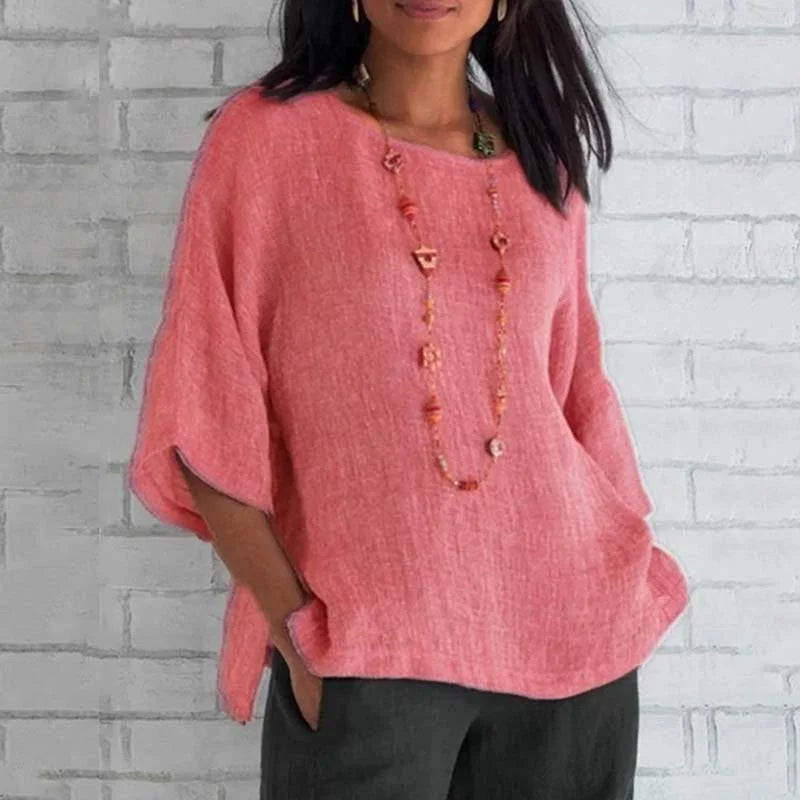 Linen Round Neck Relaxed Top