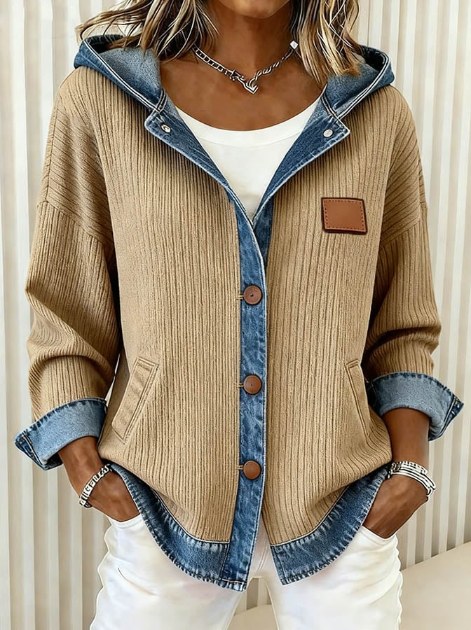 Women'S Casual Loose Patchwork Contrast Color Jacket 