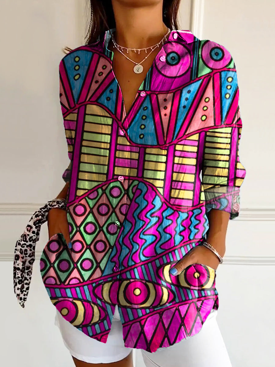 Women's Art Painting Hippie Print Long Sleeve Shirt