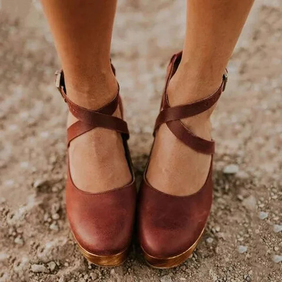 Wooden Wedge Mary Janes