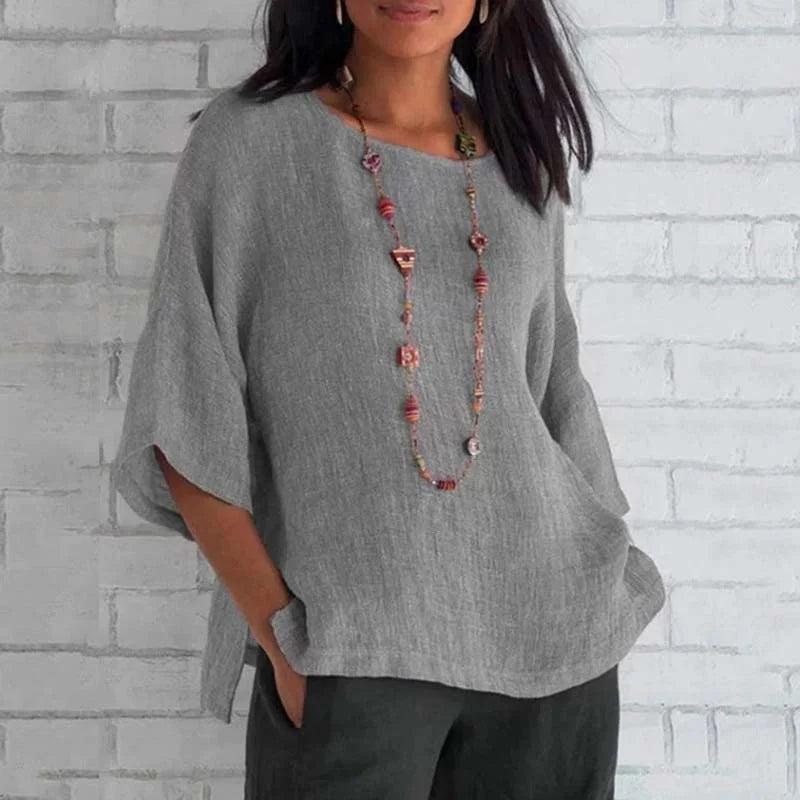 Linen Round Neck Relaxed Top