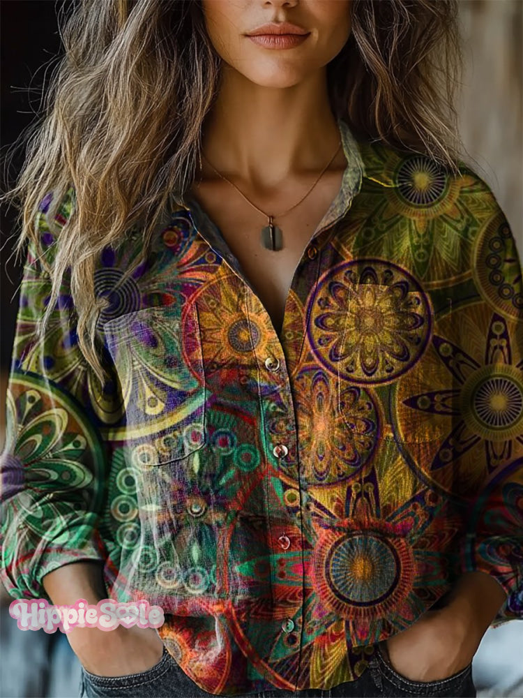 Women's Retro Ethnic Totem Pattern Print Casual Long Sleeve Comfortabl