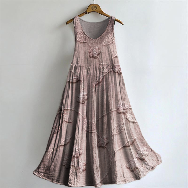 Women's Floral Art Print V-Neck Pocket Cotton Dress