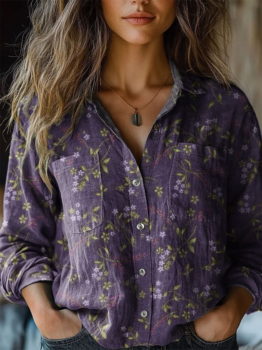 Women's Vintage Floral Art Print Casual Long Sleeve Comfortable Cotton