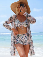 Floral Tie-Front Set with Kimono