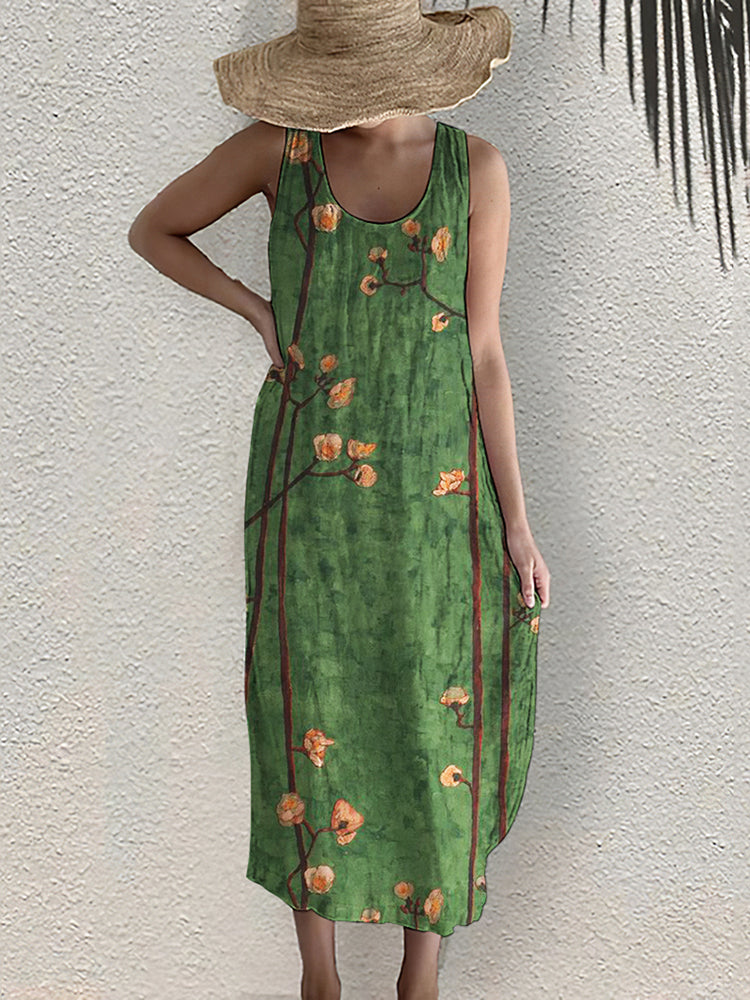 Women'S Dress With Flowers And Trees