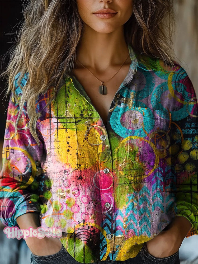 Abstract Oil Painting Floral Art Printed Women's Casual Long Sleeve Co