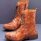 Casual floral lace-up boots