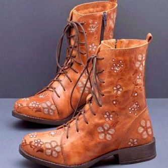 Casual floral lace-up boots