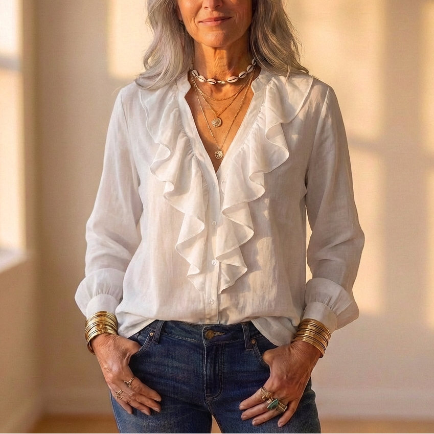 Blouse With Cascading Ruffle Front