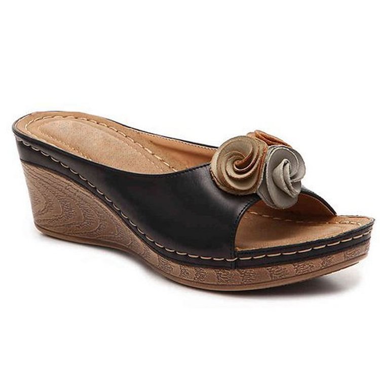 Rosette Wedge Sandals